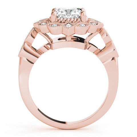 Rose gold Halo Cushion Cut Diamond Milgrain Band with Four-Prong Setting