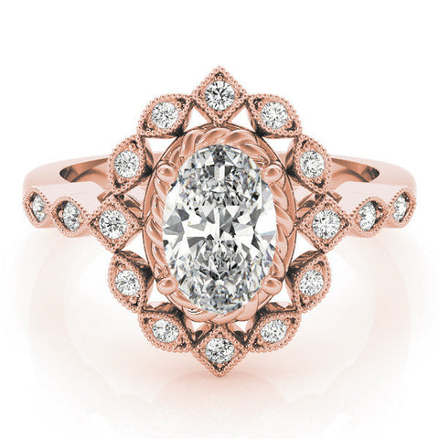 Rose gold Halo Oval Diamond Milgrain Infinity Band with Four-Prong Setting