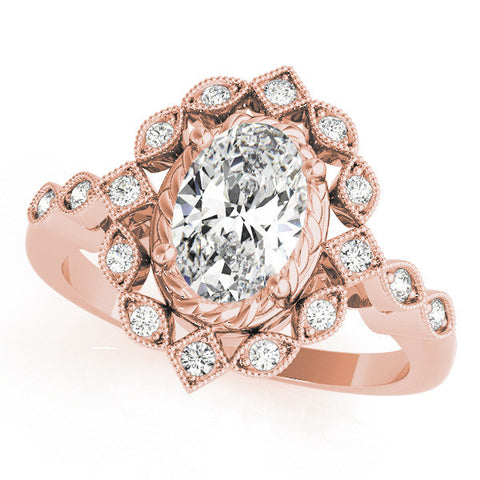 Rose gold Halo Oval Diamond Milgrain Infinity Band with Four-Prong Setting