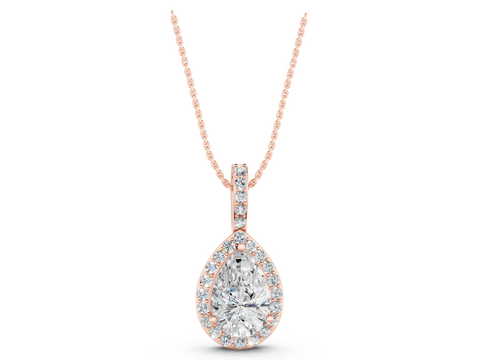 Rose gold Halo Pear Diamond Pendant with Prong Setting