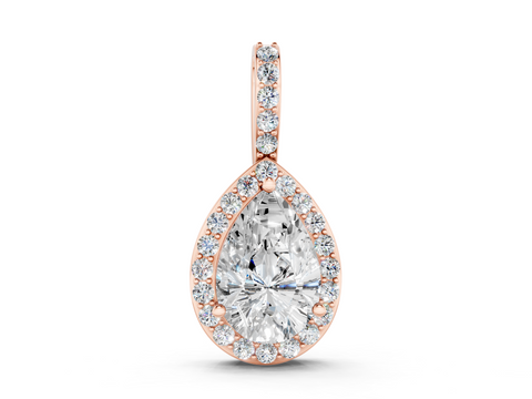 Rose gold Halo Pear Diamond Pendant with Prong Setting