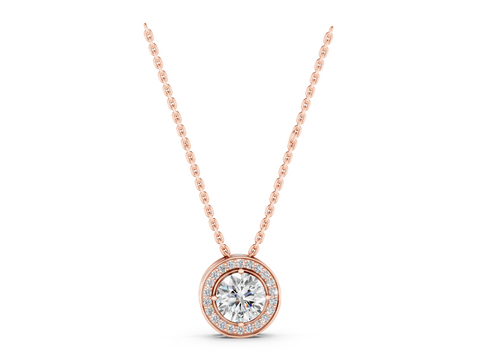 Rose gold Halo Round Diamond Four-Prong Pendant