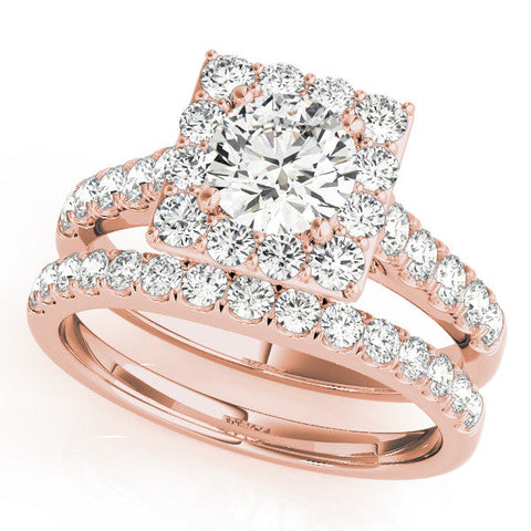 Rose gold Halo Round Diamond Pave Band Prong Setting Ring