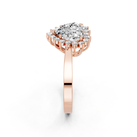 Rose gold Heart Cut Diamond Pavé Band Solitaire Ring with Four-Prong Setting