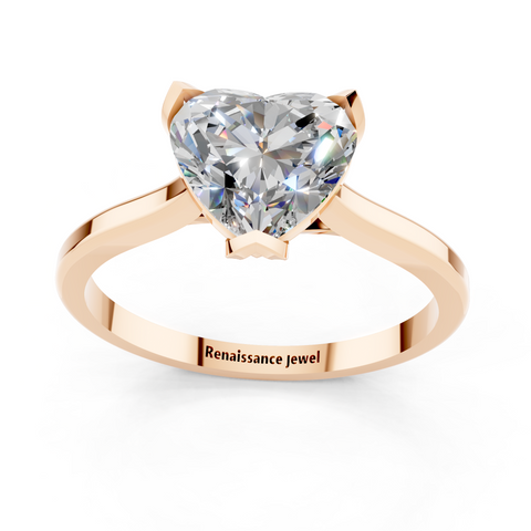 Rose gold Heart Cut Solitaire Diamond Ring with Flower-Prong Setting and Classic Band