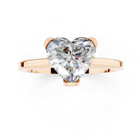 Rose gold Heart Cut Solitaire Diamond Ring with Flower-Prong Setting and Classic Band
