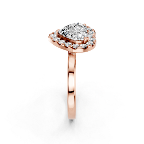 Rose gold Heart Halo Diamond Solitaire with Pavé Band and Four-Prong Setting
