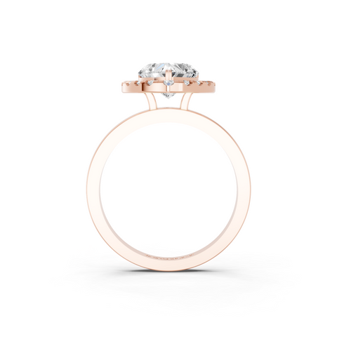 Rose gold Heart Halo Diamond Solitaire with Pavé Band and Four-Prong Setting