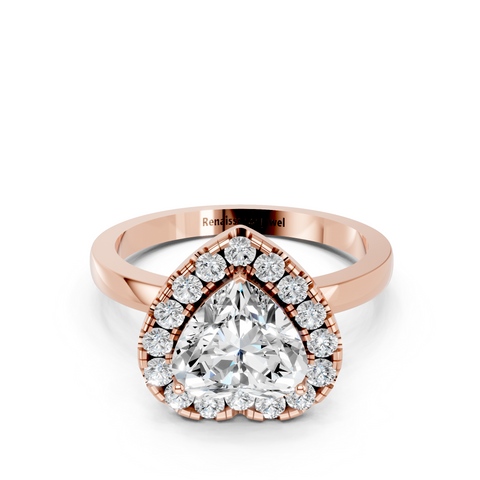 Rose gold Heart Halo Diamond Solitaire with Pavé Band and Four-Prong Setting