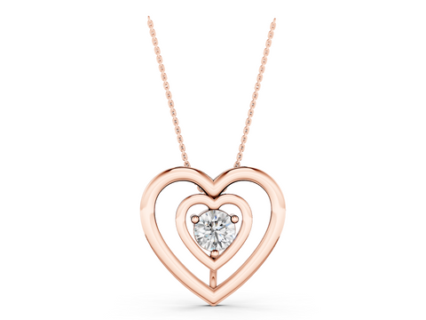 Rose gold Heart Prong Round Diamond Pendant