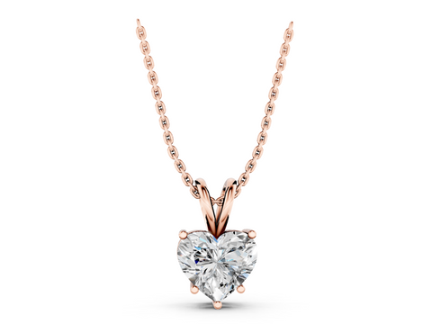 Rose gold Heart-Shaped Diamond Solitaire Pendant with Four-Prong Setting