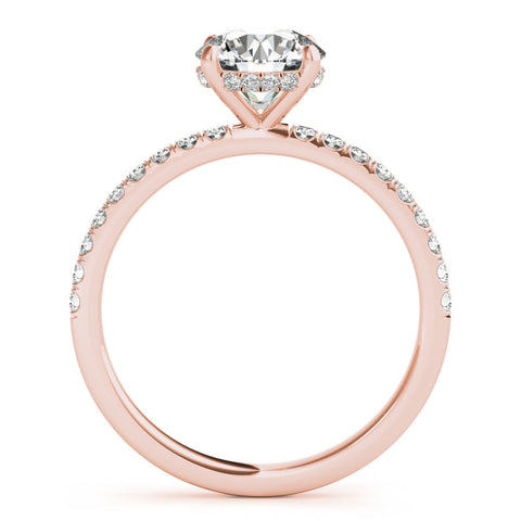 Rose gold Emerald Solitaire Diamond Pavé Band with Four-Prong Setting