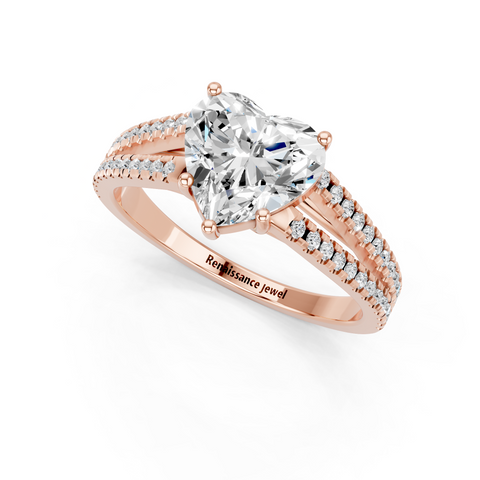 Rose gold Heart Solitaire Split Shank Pavé Diamond Engagement Ring