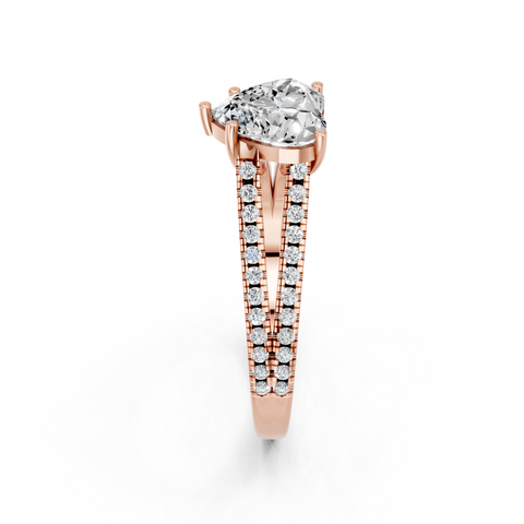 Rose gold Heart Solitaire Split Shank Pavé Diamond Engagement Ring