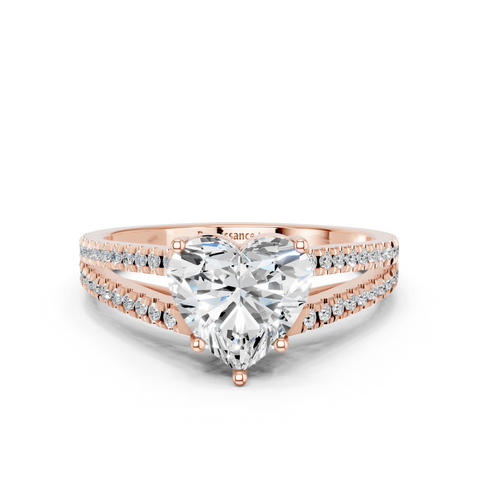 Rose gold Heart Solitaire Split Shank Pavé Diamond Engagement Ring