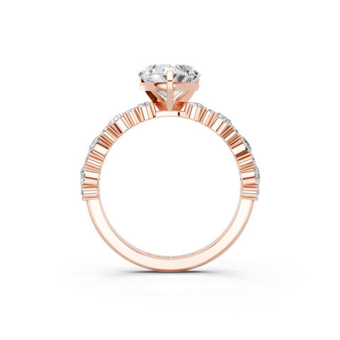 Rose gold Heart Solitaire with Side Stones, Pave Band, Four-Prong Setting