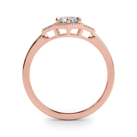 Rose gold Hexagonal Halo Round Diamond Solitaire with Pavé Band and Four-Prong Setting