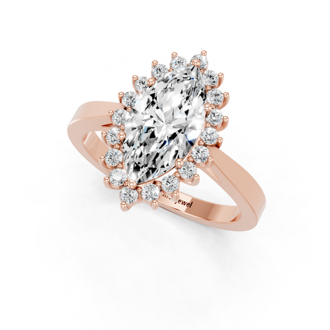 Rose gold Marquise Cut Diamond Pavé Band Solitaire Ring with Four-Prong Setting