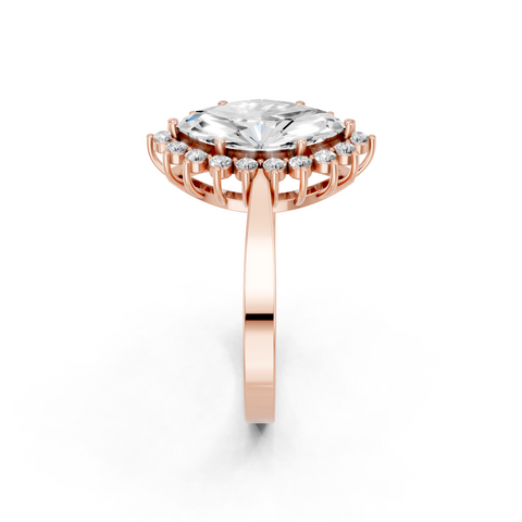 Rose gold Marquise Cut Diamond Pavé Band Solitaire Ring with Four-Prong Setting