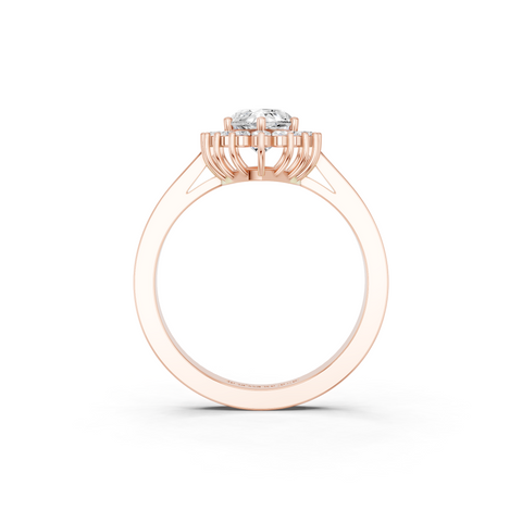 Rose gold Marquise Cut Diamond Pavé Band Solitaire Ring with Four-Prong Setting