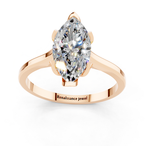 Rose gold Marquise Cut Solitaire Diamond Ring with Flower-Prong Setting and Classic Band