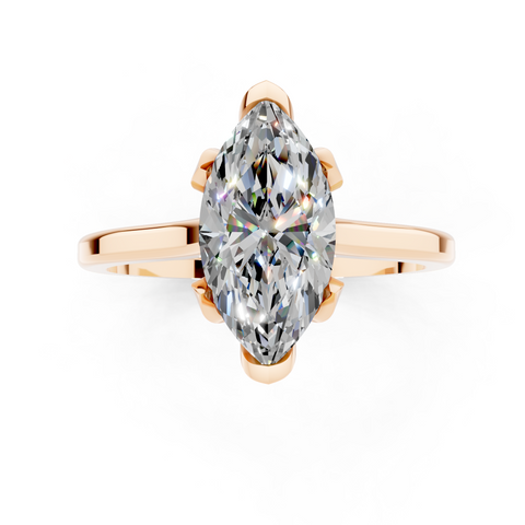 Rose gold Marquise Cut Solitaire Diamond Ring with Flower-Prong Setting and Classic Band