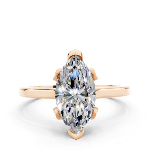 Rose gold Marquise Cut Solitaire Diamond Ring with Flower-Prong Setting and Classic Band