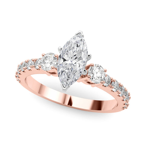 Rose gold Marquise Solitaire Twist Band with Pavé Setting and Four-Prong Setting