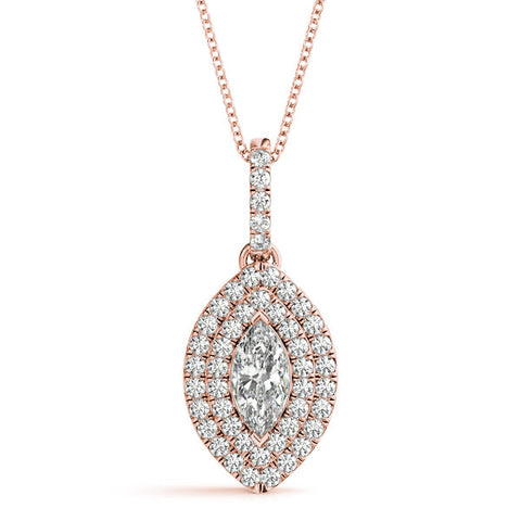 Rose gold Marquise Diamond Halo Pendant with Pavé Setting