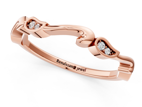 Rose gold Marquise Diamond Leaf Twist Eternity Band with Bezel Setting