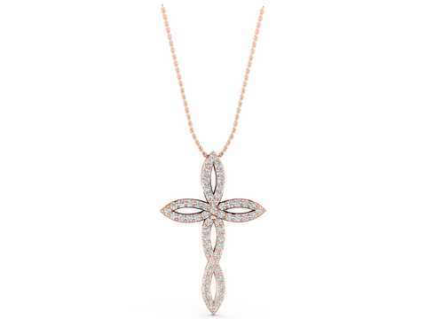 Rose gold Marquise Diamond Pavé Cross Pendant
