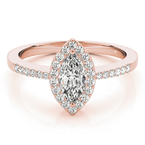 Rose gold Marquise Halo Diamond Pavé Band Ring with Prong Setting