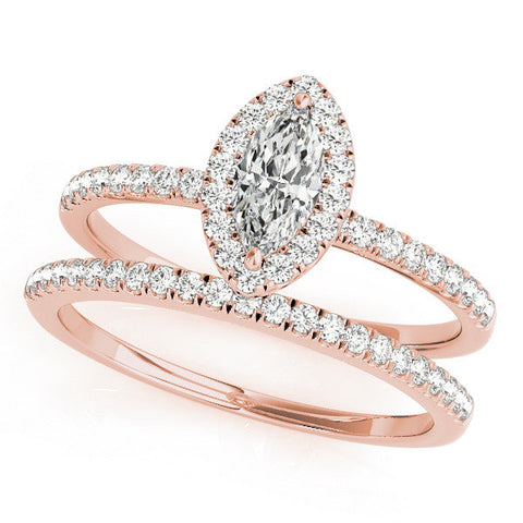 Rose gold Marquise Halo Diamond Pave Band with Prong Setting