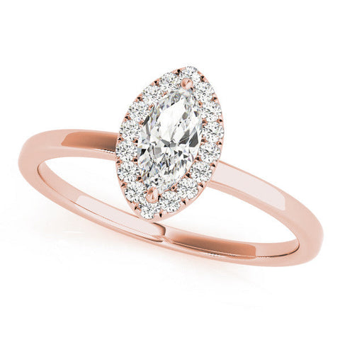 Rose gold Marquise Halo Diamond Solitaire with Pavé Band and Four-Prong Setting