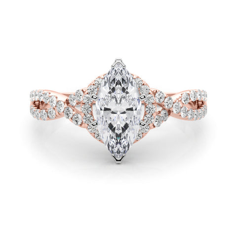 Rose gold Fancy Blue Marquise  Halo Twist Band Solitaire Prong Setting Ring