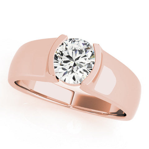 Rose gold Round Solitaire Bezel Set Diamond Ring with Wide Band