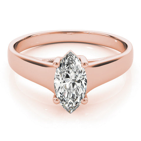Rose gold Marquise Solitaire Diamond Ring with Tapered Band and Four-Prong Setting