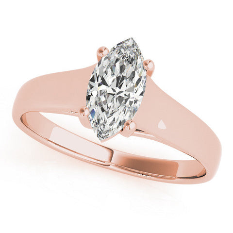Rose gold Marquise Solitaire Diamond Ring with Tapered Band and Four-Prong Setting