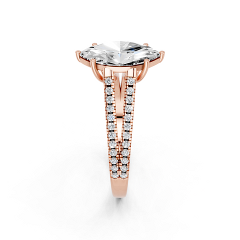 Rose gold Marquise Solitaire Split Shank Pavé Diamond Engagement Ring