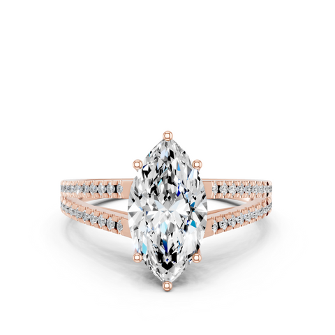 Rose gold Marquise Solitaire Split Shank Pavé Diamond Engagement Ring