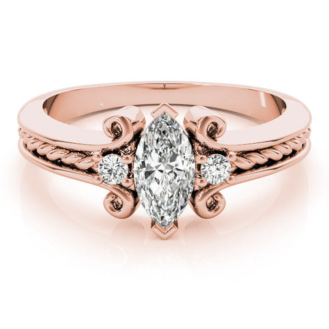 Rose gold Marquise Solitaire Twisted Band Scroll Prong Ring