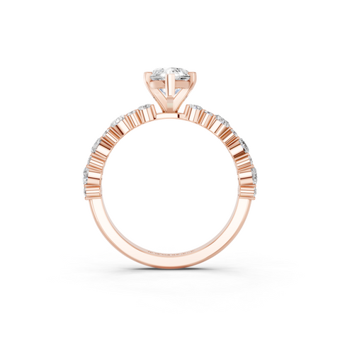Rose gold Marquise Solitaire with Side Stones, Pave Band, Four-Prong Setting