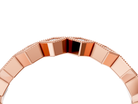 Rose gold Milgrain Diamond Geometric Stackable Band with Round Cut Stones and Bezel Setting
