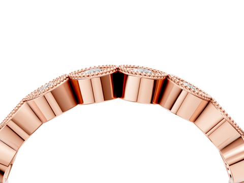 Rose gold Milgrain Marquise Diamond Eternity Band with Bezel Setting