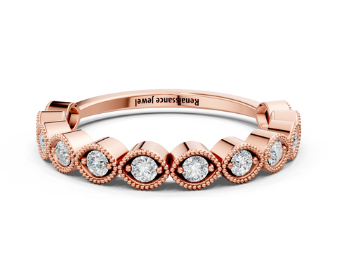 Rose gold Milgrain Marquise Diamond Eternity Band with Bezel Setting
