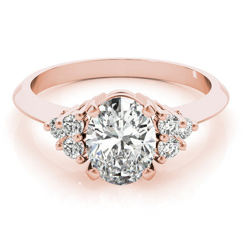 Rose gold Oval Cut Diamond Cluster Ring with Solitaire Band and Four-Prong Setting