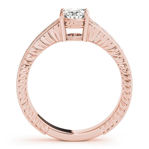 Rose gold Oval Cut Diamond Milgrain Pave Band with Four-Prong Setting