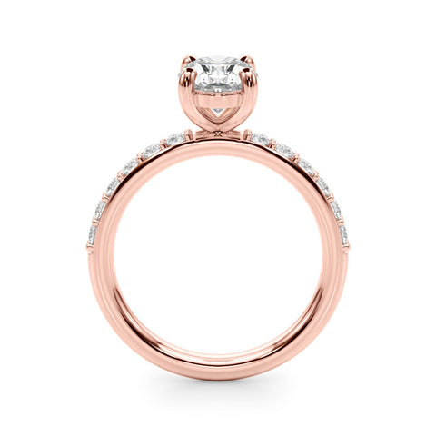 Rose gold Oval Cut Diamond Pavé Band Solitaire Ring with Four-Prong Setting