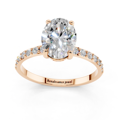 Rose gold Princess Cut Diamond Pavé Band Solitaire Ring with Four-Prong Setting