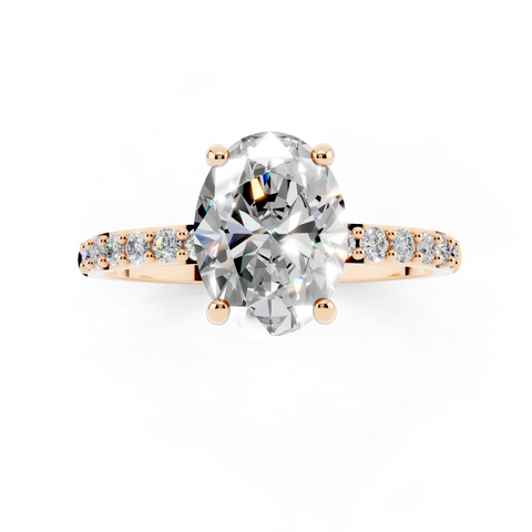 Rose gold Emerald Cut Diamond Pavé Band Solitaire Ring with Four-Prong Setting